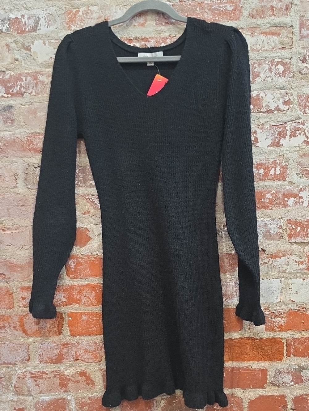 Francesca's Collections Black Long-Sleeve V-Neck Knit Dress